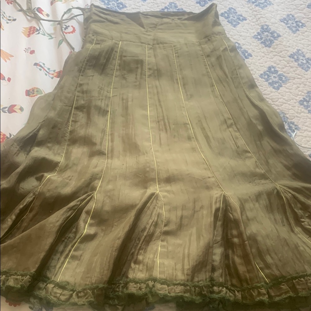 Elegant Olive Green Women's silk Skirt